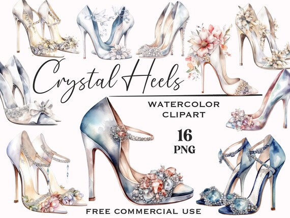 Crystal high heels clipart, Bridal fashion png bundle with free commercial use, High quality images usable for design, scrapbooking etc