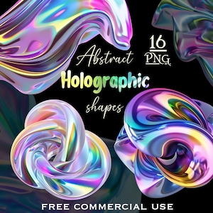 Bundle PNG de formes holographiques 3D abstraites, art abstrait numérique esthétique y2k, clipart moderne illusion d'optique et objets à texture irisée