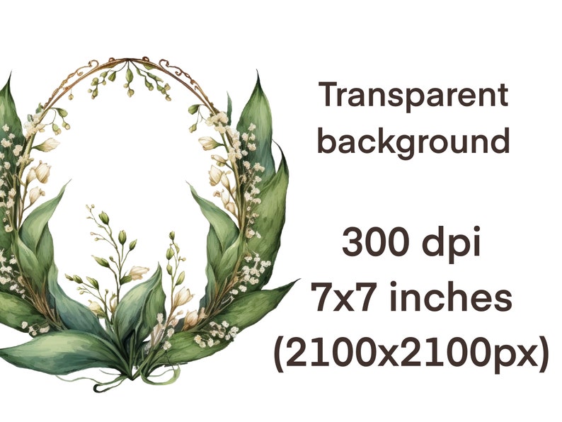 Pu&ograve; includere: Un'illustrazione ad acquerello di una ghirlanda fatta di foglie verdi e fiori bianchi. La ghirlanda &egrave; su uno sfondo trasparente. L'immagine &egrave; di 7x7 pollici e 300 dpi.