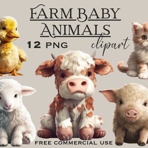 Imágenes prediseñadas de animales de granja para bebés, lindos cachorros png, paquete de imágenes divertidas de animales, cumpleaños y baby shower para invitaciones y diseño, uso comercial gratuito