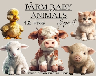 Baby Farm animals clipart, Cute cubs png, Funny animal images bundle, Birthday and baby shower for invitations & design, Free commercial use