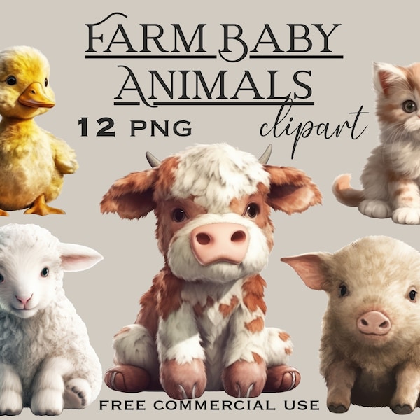 Baby Farm animals clipart, Cute cubs png, Funny animal images bundle, Birthday and baby shower for invitations & design, Free commercial use