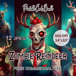 Reindeer Zombie Clipart für Horror Weihnachtskarte und Printable Design | 12 Unheimliche JPEG Hintergrund