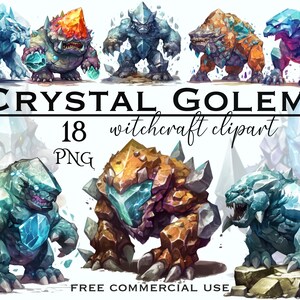 Crystal golem clipart, Fantasy elemental creatures, Summoner&#39;s Ice and stone magic pets, Witchcraft images bundle, Free commercial use