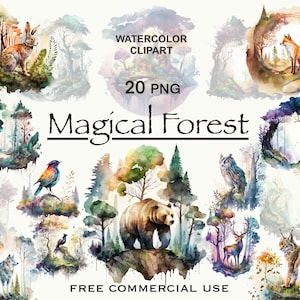 魔法の森のクリップアート、霧の森のクリップアート、魔法の森の png、森の動物、暗い自然主義、暗い森のアート、魔法の森のアート
