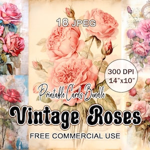 Vintage Papier Shabby Rosen Kartenbund, Aquarell shabby chic Rosen, druckbare digitale Papiere, Clip Art Papier, kostenlose kommerzielle Nutzung