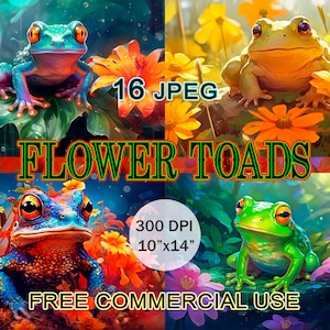 Flower padden clipart, bloem kikker en pad afbeeldingen bundel, Floral dierlijke clipart, afdrukbare kaarten, digitale pad kunst, gratis commercieel gebruik