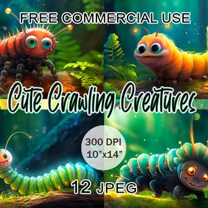 Clipart mignon créatures rampantes, clipart fantastique mille-pattes et chenille, clipart bugs mignons, clipart insecte drôle, usage commercial gratuit