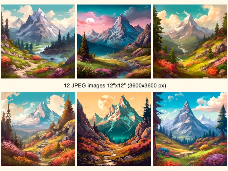 Clip art de montanha, pacote de pintura digital de paisagem em jpeg com uso comercial gratuito, para design, colagem, scrapbooking, diário de recortes etc. imagem 4