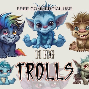 Pacote PNG de Trolls engraçado, clipart de criaturas de fantasia, clipart de troll norueguês, clipart de conto de fadas, arte de criaturas criptidas, clipart de monstro fofo