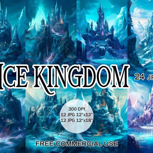 Ice kingdom clipart, Fantasy winter landscape jpeg images with free commercial license, for design, collage, scrapbooking, junk journal etc.