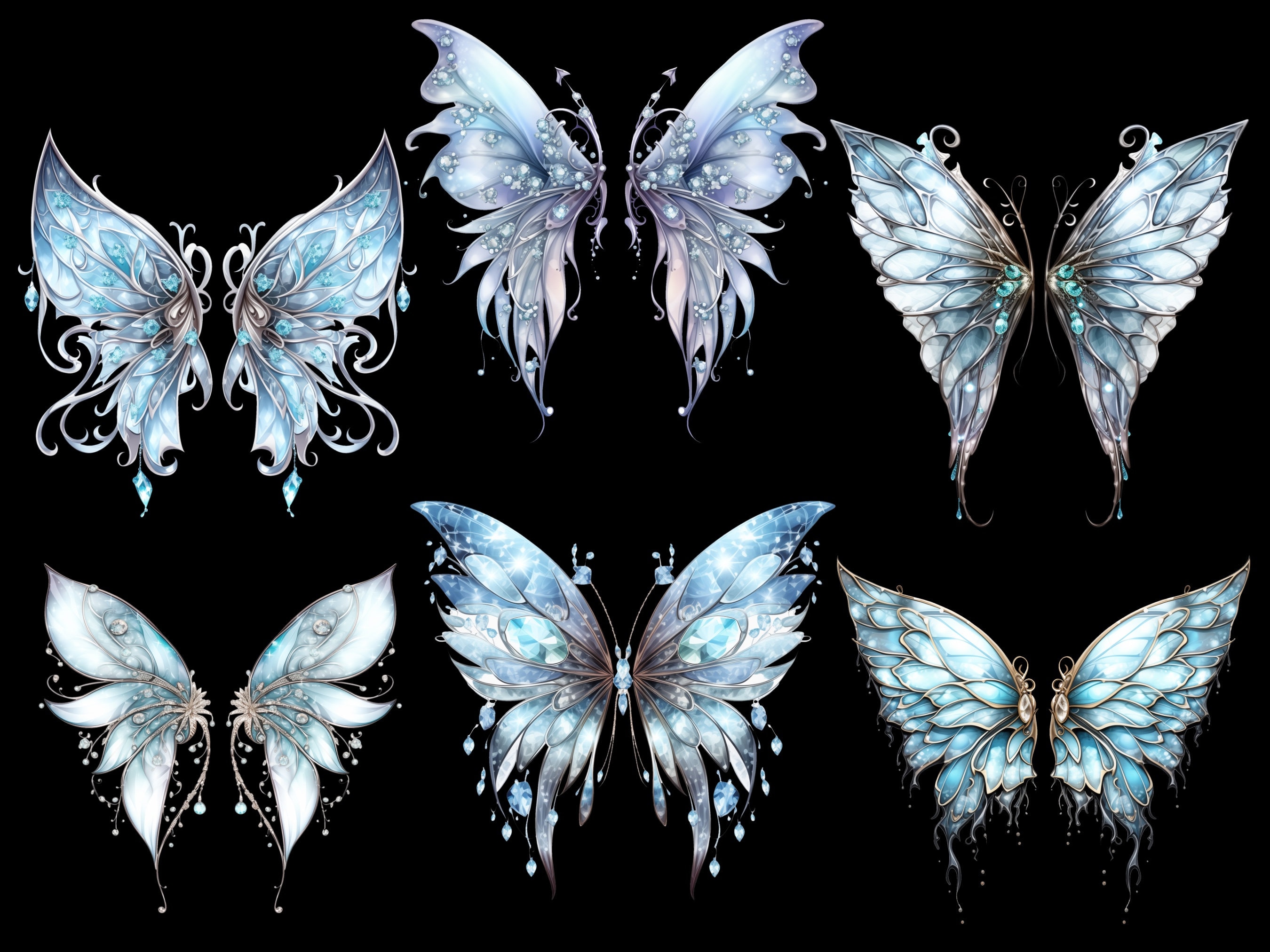 Crystal Fairy Wings PNG Bundle, Blue Butterfly Wings Png, Fairy Png ...