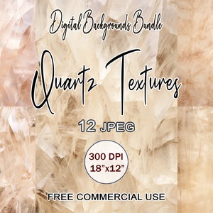 以下が含まれることがあります： 12種類のクォーツテクスチャのデジタル背景バンドル。テクスチャは高解像度で、300 DPI、サイズは18インチ×12インチです。テクスチャは商用利用可能です。