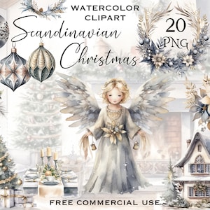 Clipart di Natale scandinavo, decorazioni natalizie beige e grigie png, Hugge Holiday art, bundle di grafica originale invernale, uso commerciale gratuito