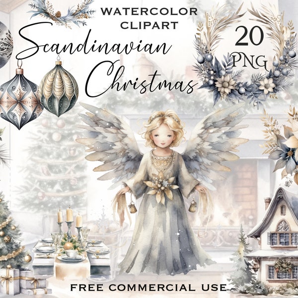 Scandinavian Christmas clipart, Beige & gray Christmas decor png, Hugge Holiday art, Winter original graphics bundle, Free commercial use