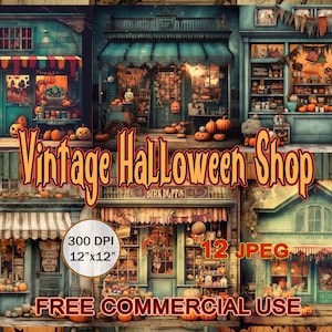 Vintage Halloween Shop clipart, Vintage Halloween papers, Halloween Ephemera bundle, Spooky season retro funny artwork, Free commercial use
