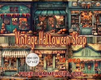 Vintage Halloween Shop clipart, Vintage Halloween papers, Halloween Ephemera bundle, Spooky season retro funny artwork, Free commercial use