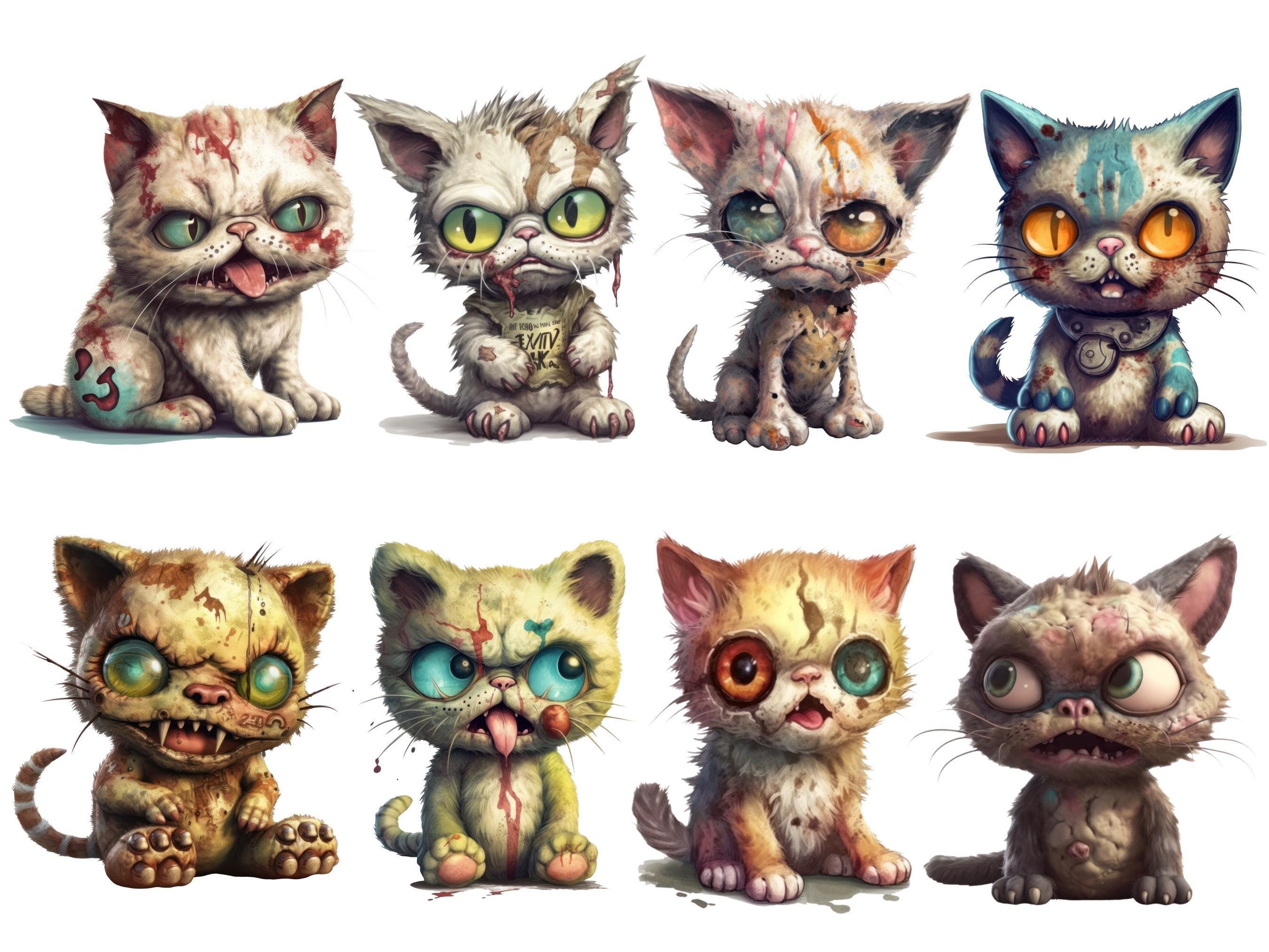 Zombie Cat Toy Clipart, Funny Halloween Plush Zombies Kitten Png Bundle ...