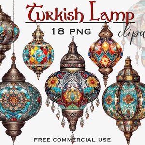 Clipart lanterne turque, lampe en mosaïque de verre éclairage ottoman multicolore images png pour collage, impressions, scrapbooking, etc., usage commercial gratuit