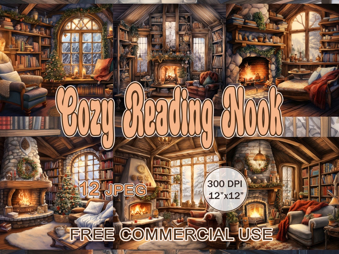 Cozy reading nook bundle, Book nook clipart, Book lover bookworm ...