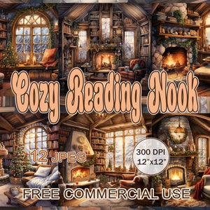Pacote de recanto de leitura aconchegante, clipart de recanto de livro, clipart de amante de livros, clipart de Natal, clipart Cottagecore, uso comercial gratuito