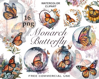 Monarch butterfly, Watercolor butterfly clipart, Butterfly png, butterfly art png, Watercolor clipart, Orange butterfly, Spring clipart