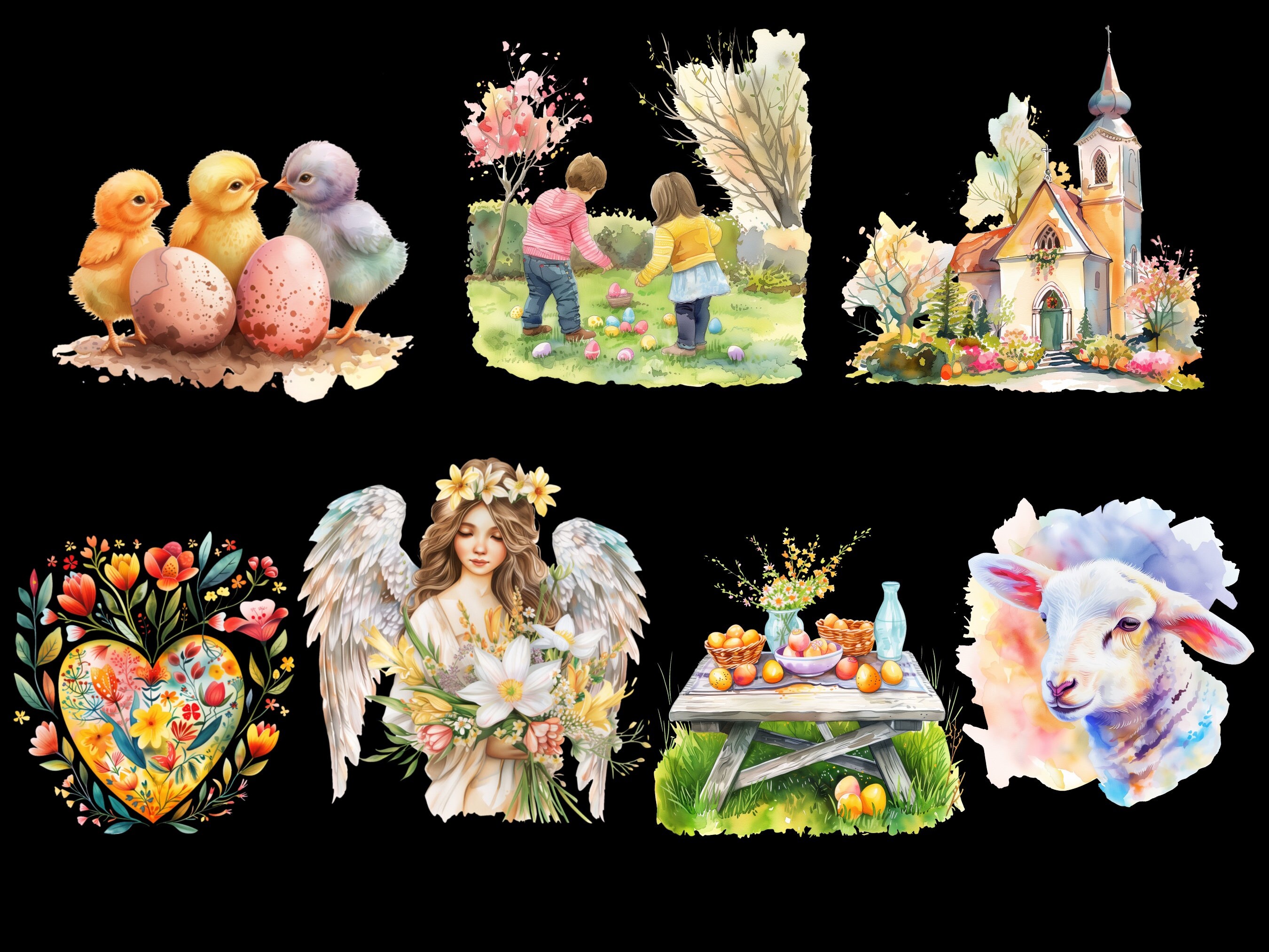 Christian Easter PNG Bundle, Watercolor Easter Clipart, Spring Clipart ...