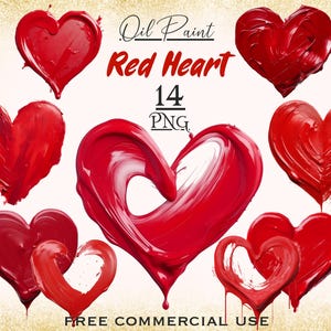 Ensemble PNG coeur rouge | Peinture à l'huile empâtement Clipart Saint-Valentin