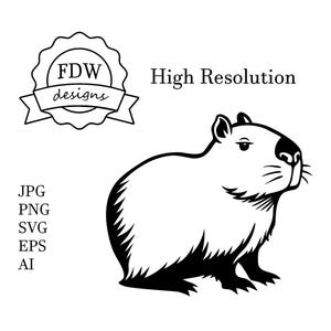 Lustige Capybara SVG, schwarze Umriss-Datei für die Lasergravur, niedliche Vektor-Design digitale Downloads, geeignet für Sublimation, Druck usw.