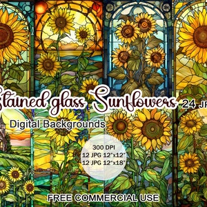 Sunflower stained glass clipart, Sunflower digital paper jpg, Sunflower background, Sunflower clipart, Stained glass flower, Junk journals