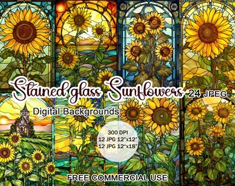 Sunflower stained glass clipart, Sunflower digital paper jpg, Sunflower background, Sunflower clipart, Stained glass flower, Junk journals