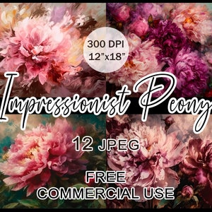 Impressionistische pioenroos clipart, pioenroos olieverfschilderij clipart, digitale bloemen schilderen, impressionistische kunst, pioen schilderij, gratis commercieel gebruik