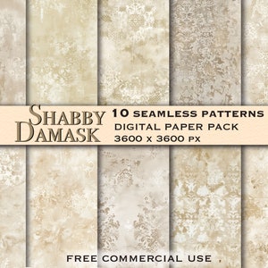 Schäbige Damast-nahtlose Muster eingestellt, schäbiges nahtloses Muster, abstrakte nahtlose Textur, nahtloses Design-Bundle, digitales Papierpaket