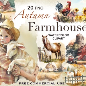 Clipart ferme, clipart automne, pays png, clipart été, ferme png, animaux de la ferme png, clipart animaux de la ferme, clipart aquarelle
