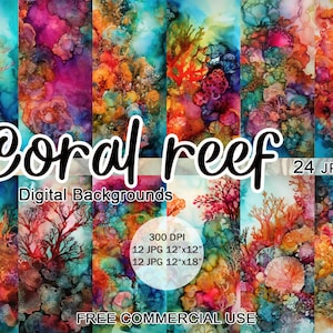 Coral reef jpeg, Alcohol ink clipart, Digital fluid art, Ocean digital paper, Ocean background, Ocean theme clipart, Digital background