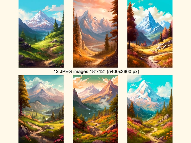 Clip art de montanha, pacote de pintura digital de paisagem em jpeg com uso comercial gratuito, para design, colagem, scrapbooking, diário de recortes etc. imagem 3