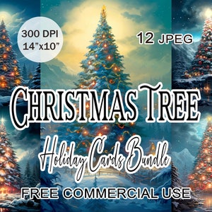 Images clipart de paysage d&#39;arbre de Noël, byndle de paysages de vacances d&#39;hiver, ensemble d&#39;images de haute qualité pour la fabrication de cartes, de journaux, etc., usage commercial gratuit