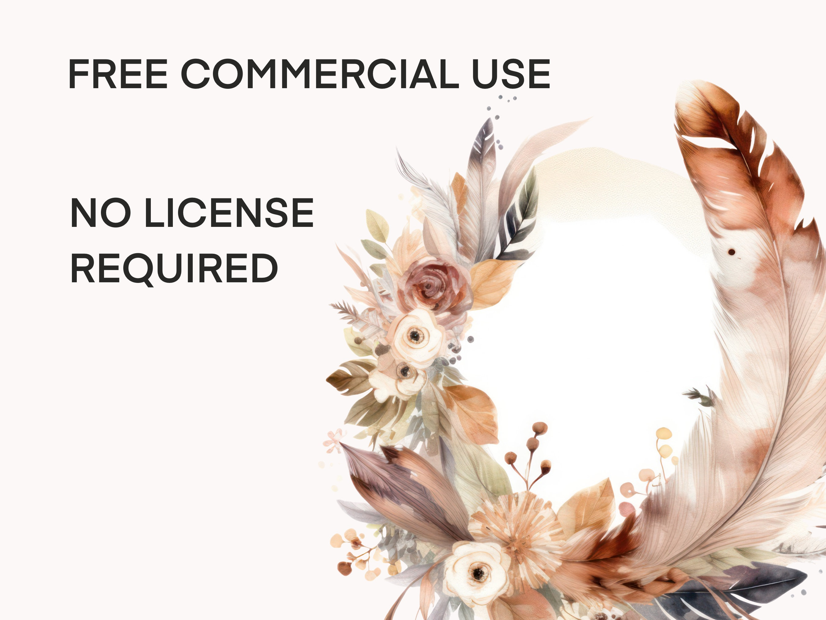 Neutral Boho Flower Wreath Clipart, Wedding Bouquet With Feathers Png ...