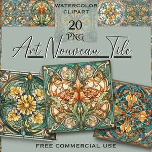Art nouveau tegels clipart, bloem ornament keramische tegel png bundel voor ontwerp, collage, prenten, scrapbooking enz., gratis commercieel gebruik