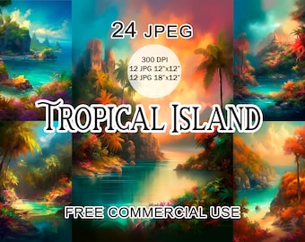 Tropisk ö clipart, Kustkonstverk, Tropisk djungel clipart, Sommarstrand clipart, Semester clipart, Rese clipart, Tropisk clipart