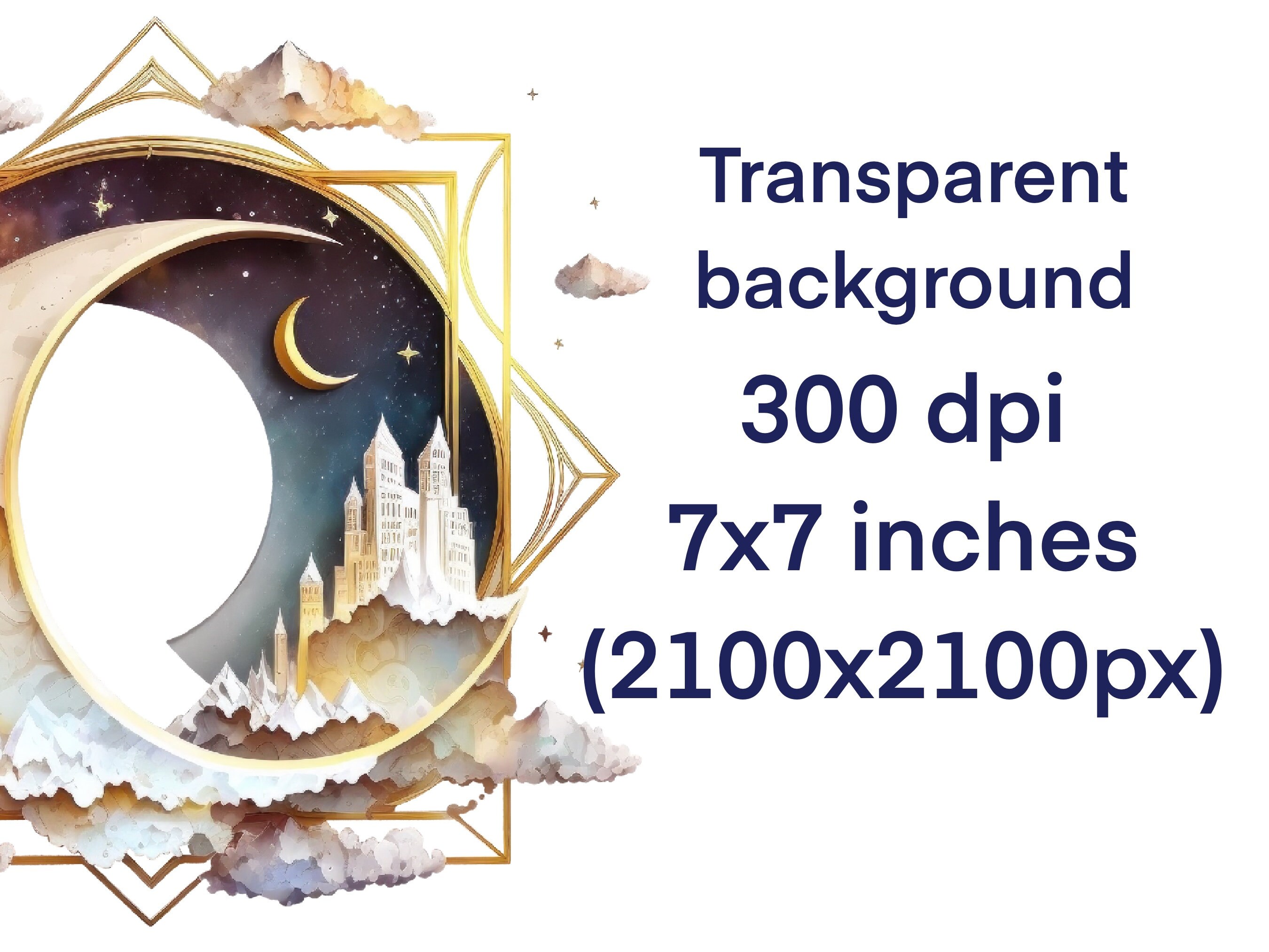 Night Sky Art Frame Clipart Gold Border Png Celestial Png Etsy UK