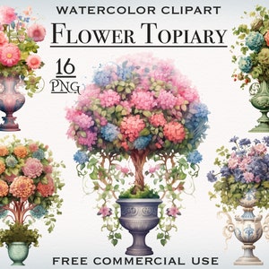 Bundle PNG de fleurs topiaires, clipart de jardin, plantes en pot png, arbre de fleurs en pot png, clipart floral, art de plantes de jardin, art numérique de jardin