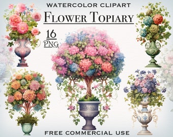 Flower Topiary PNG bundle, Garden clipart, Potted plants png, Potted flower tree png, Floral clipart, Garden plants art, Digital garden art