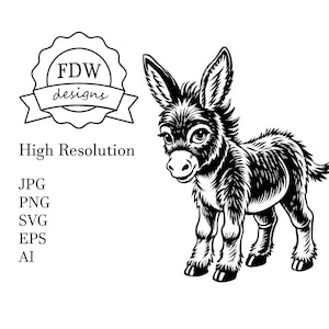 Baby Esel SVG, lustige Tier SVG Linie Kunst, süße Esel PNG digitale Downloads, schwarze Schaltung Vektor-Design Lasergravur Datei