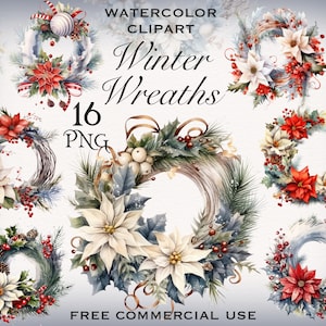 Winter wreath png, Christmas wreath png, Poinsettia clipart, Christmas decor png, Christmas png, Christmas clipart, Free commercial use