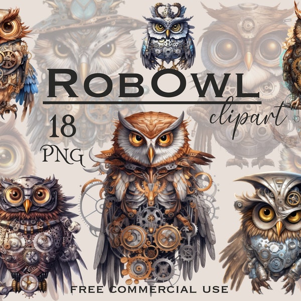 Steampunk robot clipart, Steampunk owl clipart bundle, Steampunk clipart, Steampunk png, Digital owl art, Owl clip art, Horned owl png