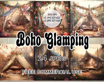 Boho glamping Clipart, Wald Landschaft jpg Bilder für Collage, Scrapbook, Junk Journal etc., freie kommerzielle Nutzung