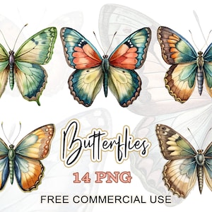 Schmetterlinge PNG-Bundle, Aquarell Schmetterling Clipart, Vintage Ästhetische Pritable Bilder Pack, digitale Downloads