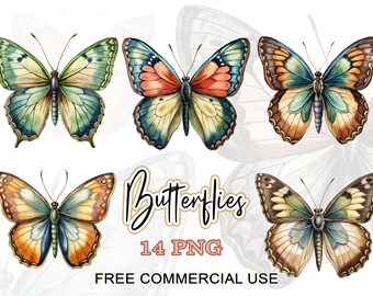 Butterflies PNG Bundle, Watercolor Butterfly Clipart, Vintage Aesthetic Pritable Images Pack, Digital Downloads