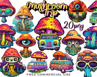 Champignons magiques png, Trippy champignon png, Art psychédélique néon, Hippie van png, Art champignon magique, Art numérique de champignon Usage commercial gratuit